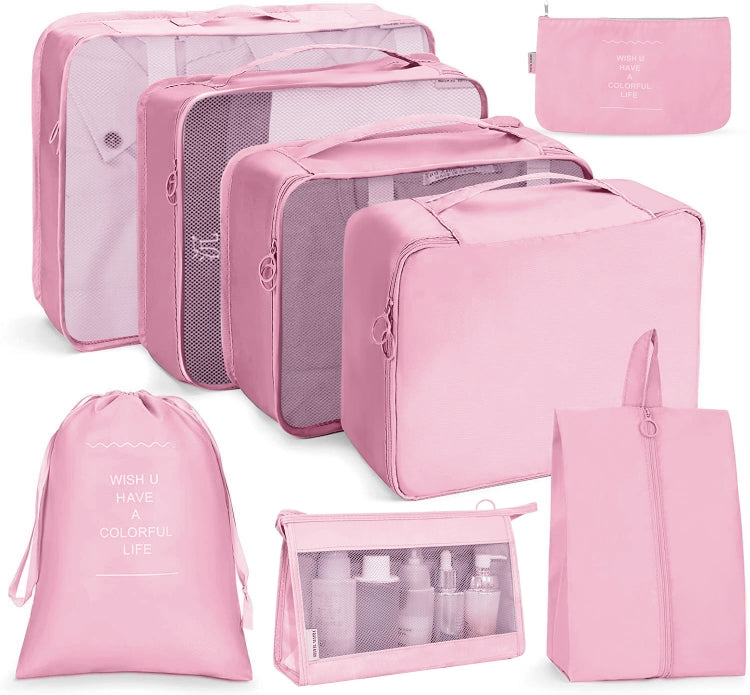 Travel Storage Bag Set Folding Storage Bag, 7 In 1, 8 In 1 Beam Mouth, 8 In 1 Cosmetic Bag – 4K 8 In 1 Cosmetic Bag Pink