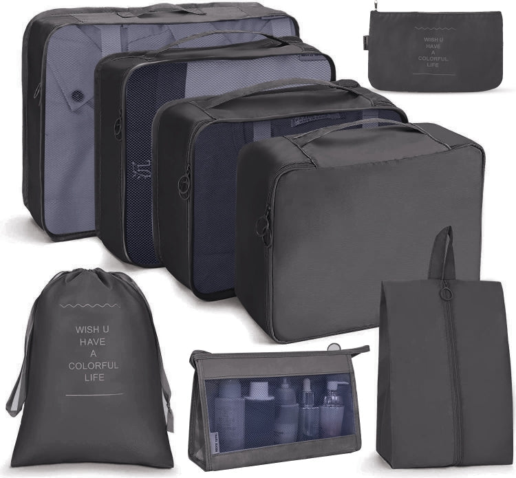 Travel Storage Bag Set Folding Storage Bag, 7 In 1, 8 In 1 Beam Mouth, 8 In 1 Cosmetic Bag – 4K 8 In 1 Cosmetic Bag Black