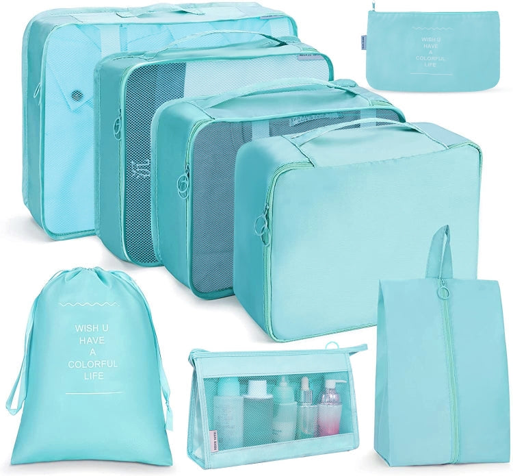 Travel Storage Bag Set Folding Storage Bag, 7 In 1, 8 In 1 Beam Mouth, 8 In 1 Cosmetic Bag – 4K 8 In 1 Cosmetic Bag Bright Blue