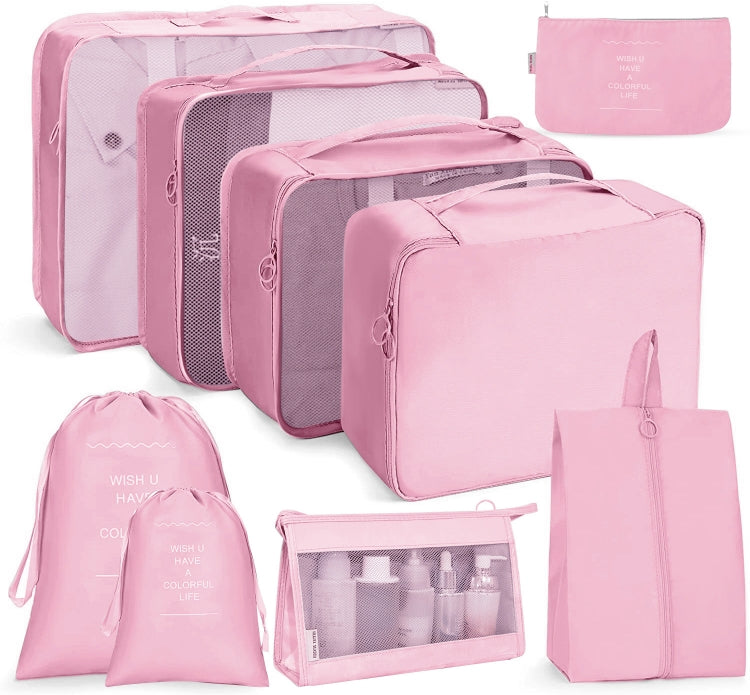 Travel Storage Bag Set Folding Storage Bag, 8 In 1 Toiletry Bag, 9 In 1 Cosmetic Bag, 9 In 1 Toiletry Bag – 4K 9 In 1 Cosmetic Bag Pink