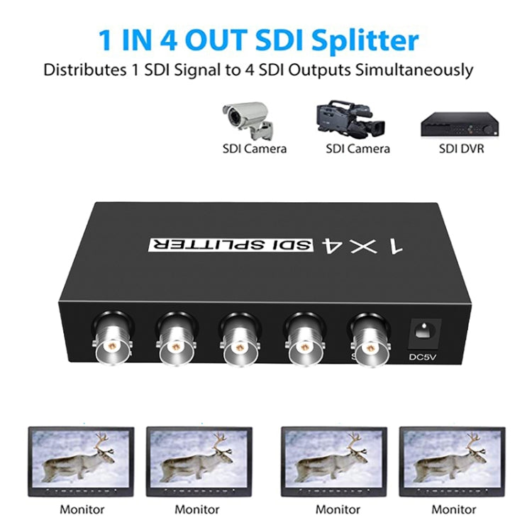 1 In 4 Out SD-SDI / HD-SDI / 3G-SDI Distribution Amplifier Video SDI Splitter, 1 In 4 Out – TPU