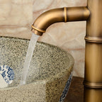 Antique Retro Hot Cold Water Bathroom Counter Basin Bamboo Waterfall Basin Copper Faucet, Breaking 2 Knots, Breaking 3 Knots, Early 2 Knots, Early 3 Knots, Elbow 2 Knots, Elbow 3 Knots