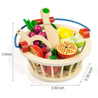 Children Wooden Magnetic Cut fruit and Vegetables Baby Cut Music Play House Kitchen Toys, YLB-12 PCS Fruit Basket