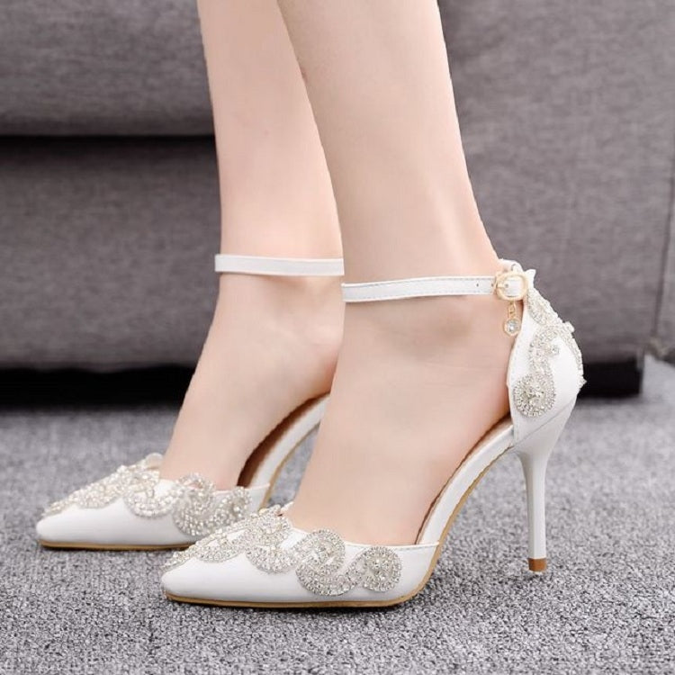 Rhinestone Stiletto Pointed Heel Women Shoes, 34, 35, 36, 37, 38, 39, 40, 41, 42 – Non-slip