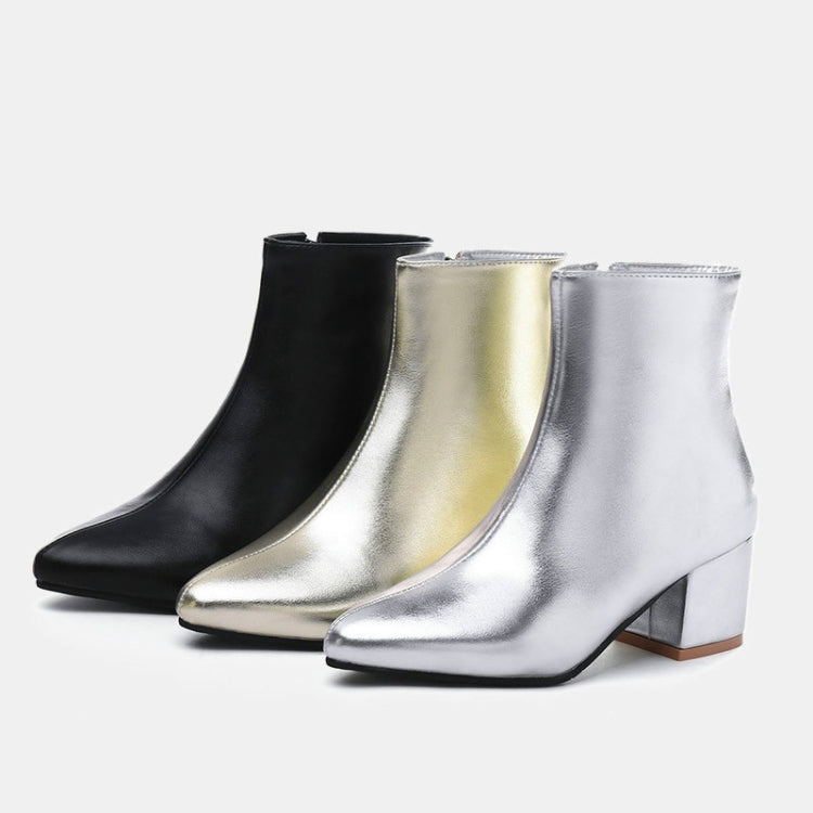 Autumn Winter Glitter Square Heel Pointed Low-Top Women Boots, 32, 33, 34, 35, 36, 37, 38, 39