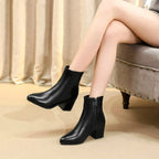 Autumn Winter Glitter Square Heel Pointed Low-Top Women Boots, 40, 41, 42, 43, 44, 45 40 Black