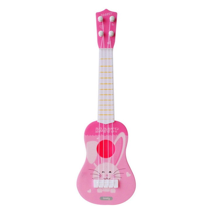 Small Simulation Musical Instrument Mini Four Strings Playable Ukulele Early Childhood Education Music Toy, Pink Rabbit, Light Blue Zebra, Pink Giraffe, Yellow Dinosaur Pink Rabbit