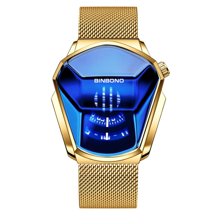 BINBOND Locomotive Concept Watch Men Live Black Technology Watch, Gold Net Belt Full Gold Blue Face, Gold Net Belt Full Gold Gold Face, Black Net Belt Black Steel Blue Face, Black Net Belt Black Steel White Face, White Net Belt White Steel Blue Face...