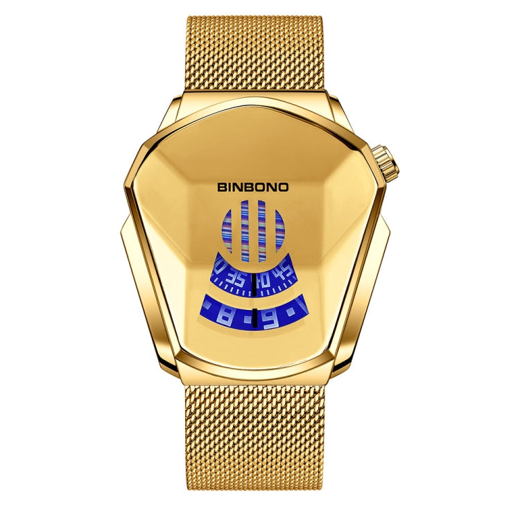 BINBOND Locomotive Concept Watch Men Live Black Technology Watch, Gold Net Belt Full Gold Blue Face, Gold Net Belt Full Gold Gold Face, Black Net Belt Black Steel Blue Face, Black Net Belt Black Steel White Face, White Net Belt White Steel Blue Face... Gold Net Belt Full Gold Gold Face Gold Net Belt-Full Gold-Gold Face