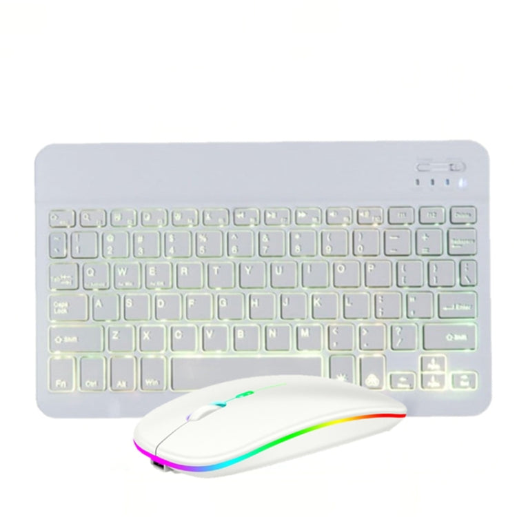 10 Inch RGB Colorful Backlit Bluetooth Keyboard And Mouse Set For Mobile Phone / Tablet, Black, White – Waterproof, Bluetooth White