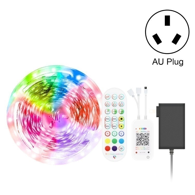 Bluetooth Suit Smart Music Sound Control Light Strip Waterproof 5050 RGB Colorful Atmosphere LED Light Strip With 24-Keys Remote Control, 5M 150 LEDs, 5M 300 LEDs, 10M 300 LEDs, 10M 600 LEDs, 15M 450 LEDs, 20M 360 LEDs – Waterproof, Bluetooth, TPU 5M 150 LEDs AU Plug