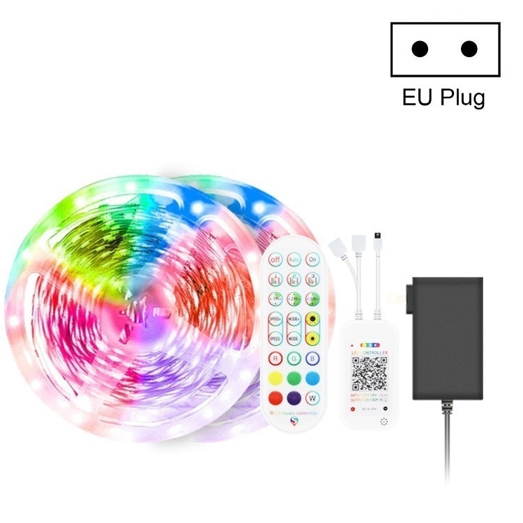 Bluetooth Suit Smart Music Sound Control Light Strip Waterproof 5050 RGB Colorful Atmosphere LED Light Strip With 24-Keys Remote Control, 5M 150 LEDs, 5M 300 LEDs, 10M 300 LEDs, 10M 600 LEDs, 15M 450 LEDs, 20M 360 LEDs – Waterproof, Bluetooth, TPU 15M 450 LEDs EU Plug