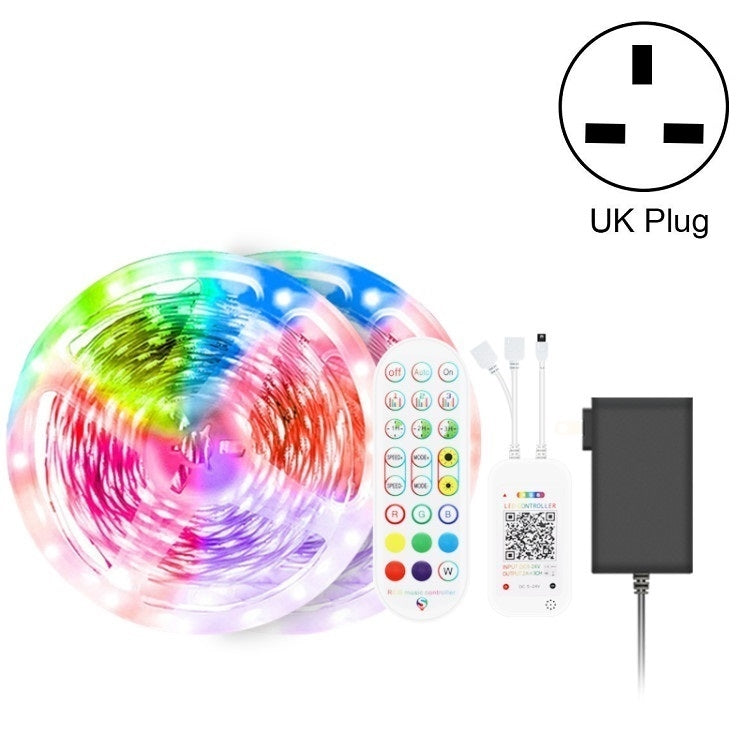 Bluetooth Suit Smart Music Sound Control Light Strip Waterproof 5050 RGB Colorful Atmosphere LED Light Strip With 24-Keys Remote Control, 5M 150 LEDs, 5M 300 LEDs, 10M 300 LEDs, 10M 600 LEDs, 15M 450 LEDs, 20M 360 LEDs – Waterproof, Bluetooth, TPU 15M 450 LEDs UK Plug