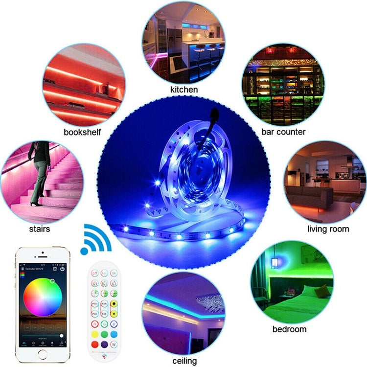 Bluetooth Suit Smart Music Sound Control Light Strip Waterproof 5050 RGB Colorful Atmosphere LED Light Strip With 24-Keys Remote Control, 30M 540 LEDs – Waterproof, Bluetooth, TPU