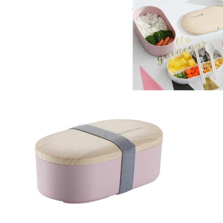 Oval Simple Lunch Box Wooden Sushi Sealed Leak-proof Lunch Box with Cutlery, Single-layer Single-layer Pink