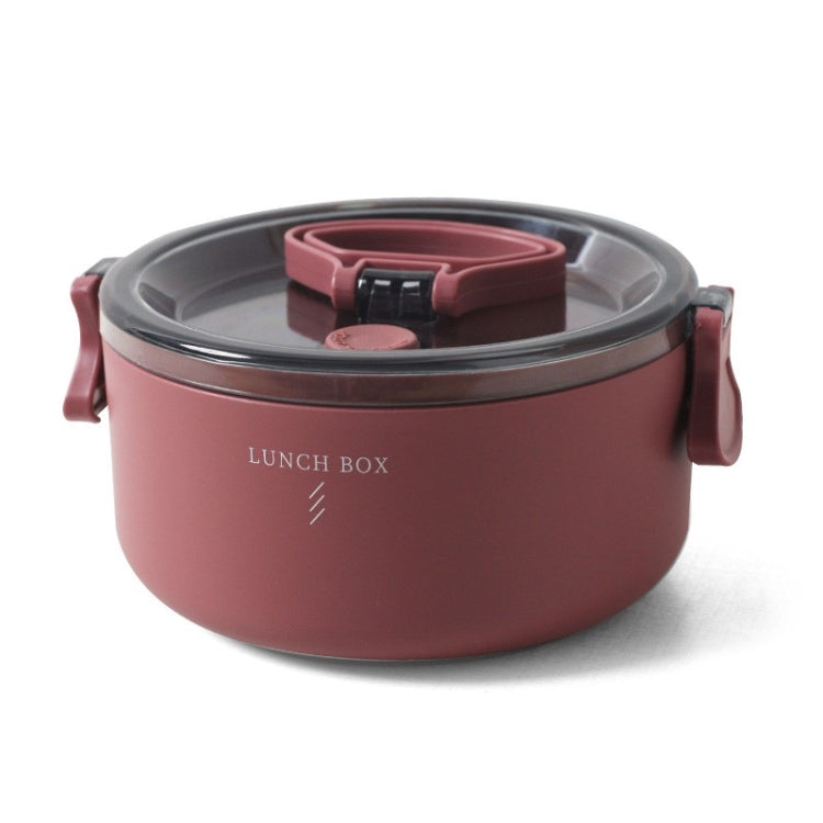 Round Portable Insulation Partitioned Lunch Box Student Office Workers Heated Microwave Oven Bento Box, Single Layer Single Layer Red