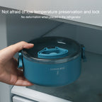 Round Portable Insulation Partitioned Lunch Box Student Office Workers Heated Microwave Oven Bento Box, Single Layer