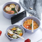 6 in 1 Student Instant Noodle Bowl Bamboo Fiber Canteen Cutlery Set, Beige, Black, Pink, Blue