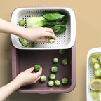 Double-layer Classification Square Drain Basket Kitchen Household Plastic Fruit and Vegetable Basket, Dark Red, Yellow Blue, Grass Green, Light Gray Dark Red