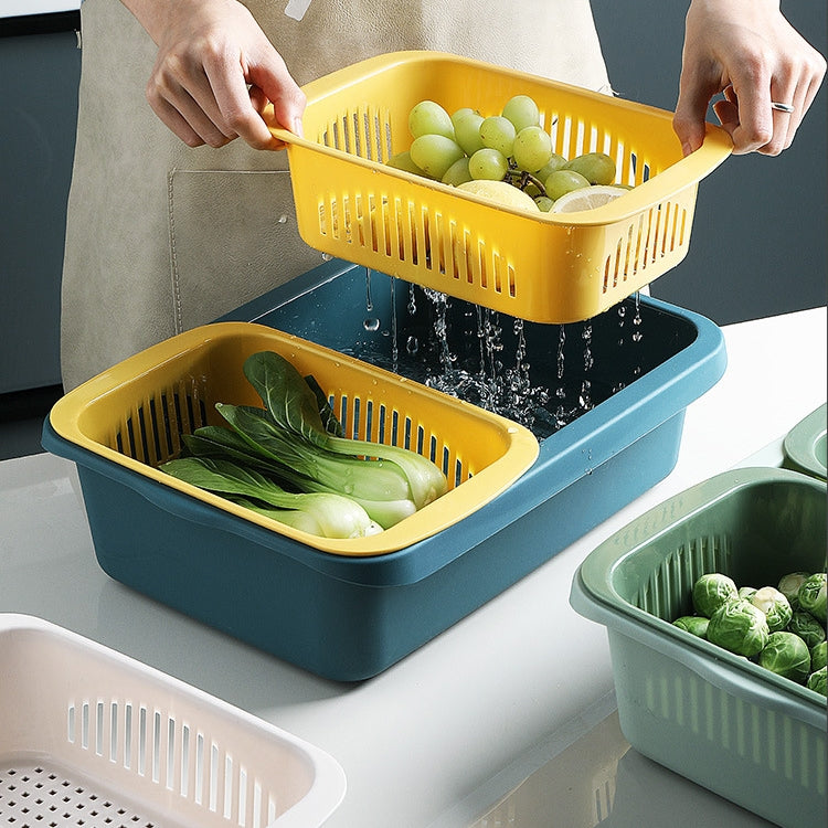 Double-layer Classification Square Drain Basket Kitchen Household Plastic Fruit and Vegetable Basket, Dark Red, Yellow Blue, Grass Green, Light Gray – Durable Build, Easy to Use Yellow Blue
