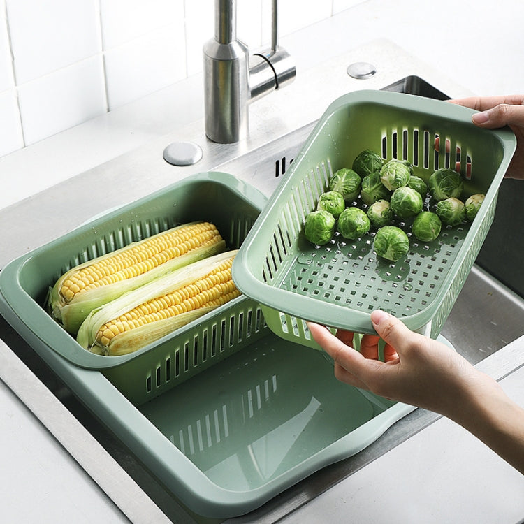 Double-layer Classification Square Drain Basket Kitchen Household Plastic Fruit and Vegetable Basket, Dark Red, Yellow Blue, Grass Green, Light Gray – Durable Build, Easy to Use Grass Green