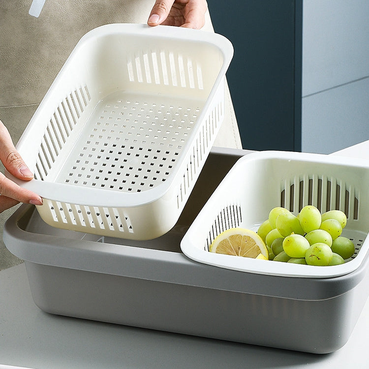 Double-layer Classification Square Drain Basket Kitchen Household Plastic Fruit and Vegetable Basket, Dark Red, Yellow Blue, Grass Green, Light Gray – Durable Build, Easy to Use Light Gray