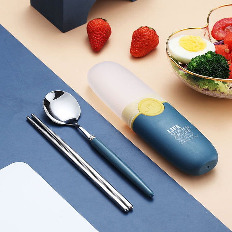2 in 1 Simple Child Student Travel Portable 304 Stainless Steel Spoon Chopsticks Cutlery Set Blue