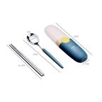 2 in 1 Simple Child Student Travel Portable 304 Stainless Steel Spoon Chopsticks Cutlery Set