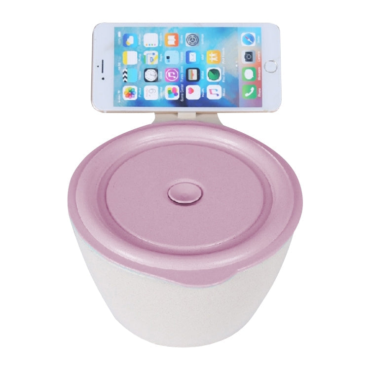 Wheat Fiber Instant Noodle Bowl Creative and Convenient Sealed Lunch Box with Mobile Phone Holder, Pink, Blue, Green Pink