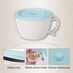 Wheat Fiber Instant Noodle Bowl Creative and Convenient Sealed Lunch Box with Mobile Phone Holder, Pink, Blue, Green
