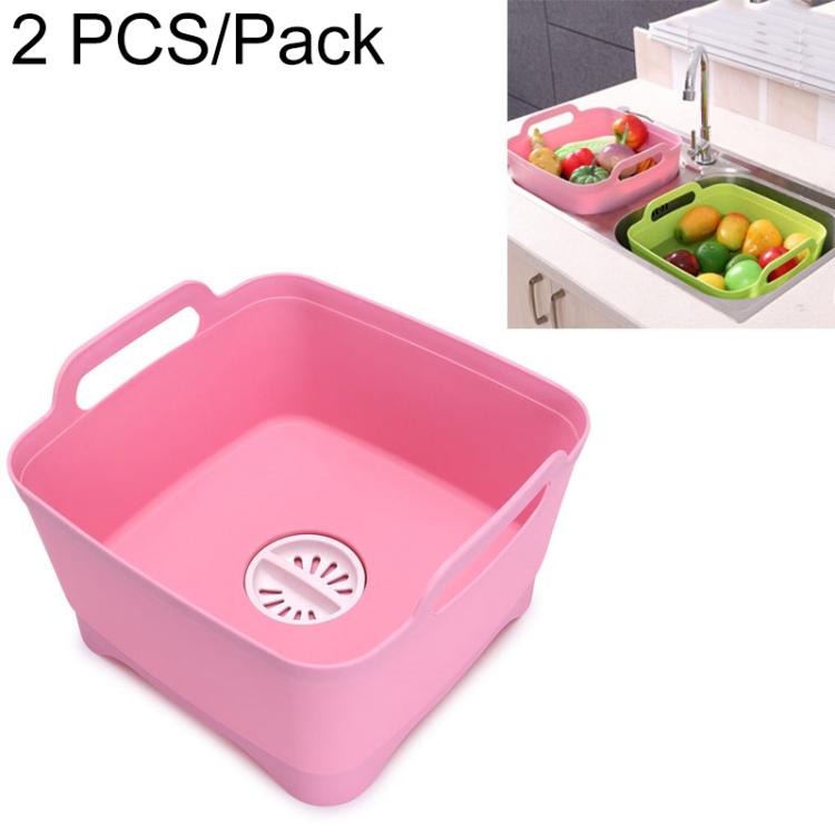 2 PCS Multifunctional Mobile Sink Kitchen Plastic Vegetable Washing Basket Fruit And Vegetable Storage Drain Basket, Pink, Purple, Green, Blue, White, Dark Gray, Dark Green – Non-slip Pink
