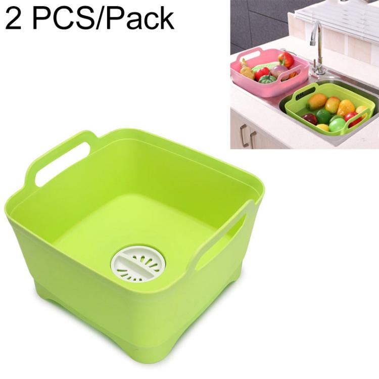 2 PCS Multifunctional Mobile Sink Kitchen Plastic Vegetable Washing Basket Fruit And Vegetable Storage Drain Basket, Pink, Purple, Green, Blue, White, Dark Gray, Dark Green – Non-slip Green