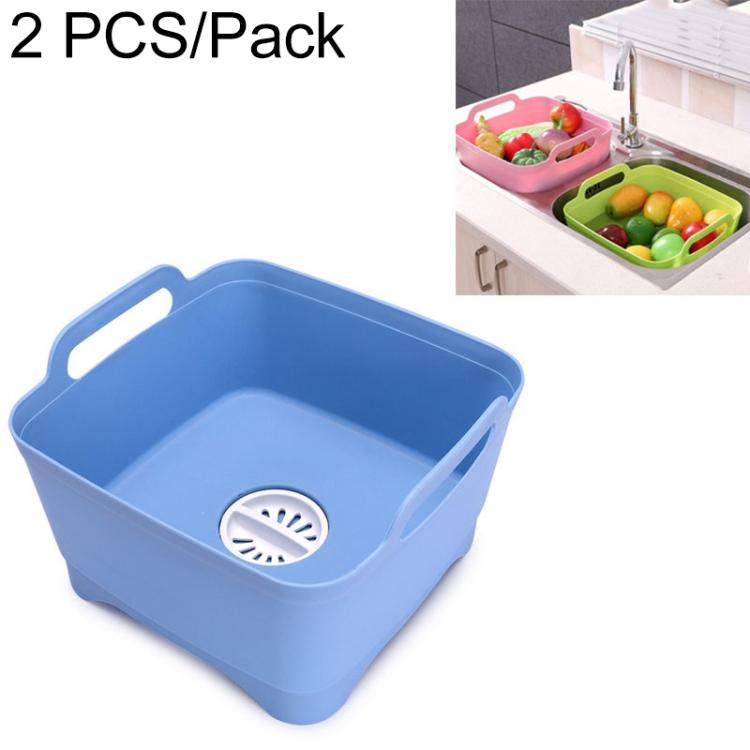 2 PCS Multifunctional Mobile Sink Kitchen Plastic Vegetable Washing Basket Fruit And Vegetable Storage Drain Basket, Pink, Purple, Green, Blue, White, Dark Gray, Dark Green – Non-slip Blue