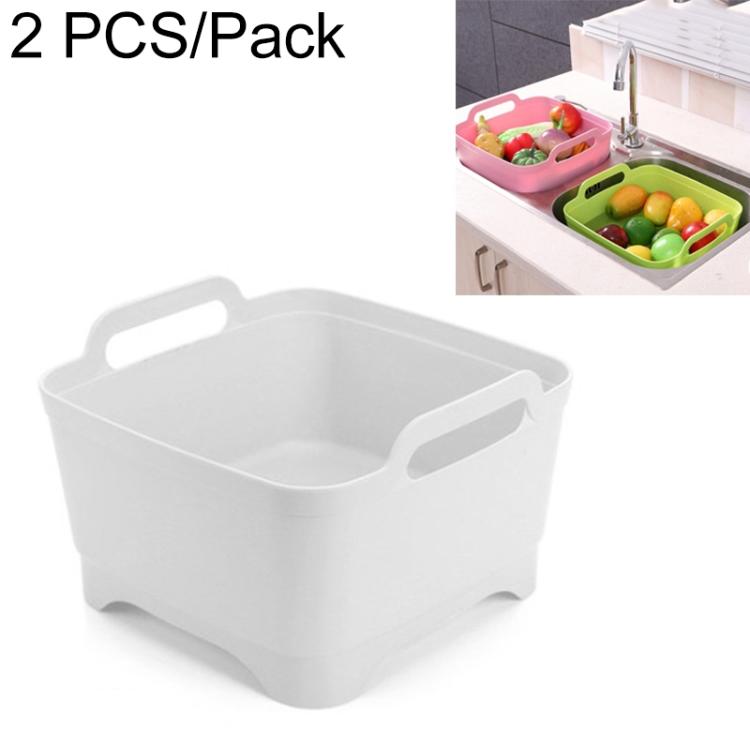 2 PCS Multifunctional Mobile Sink Kitchen Plastic Vegetable Washing Basket Fruit And Vegetable Storage Drain Basket, Pink, Purple, Green, Blue, White, Dark Gray, Dark Green – Non-slip White