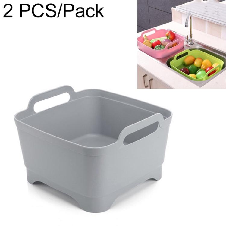 2 PCS Multifunctional Mobile Sink Kitchen Plastic Vegetable Washing Basket Fruit And Vegetable Storage Drain Basket, Pink, Purple, Green, Blue, White, Dark Gray, Dark Green – Non-slip Dark Gray
