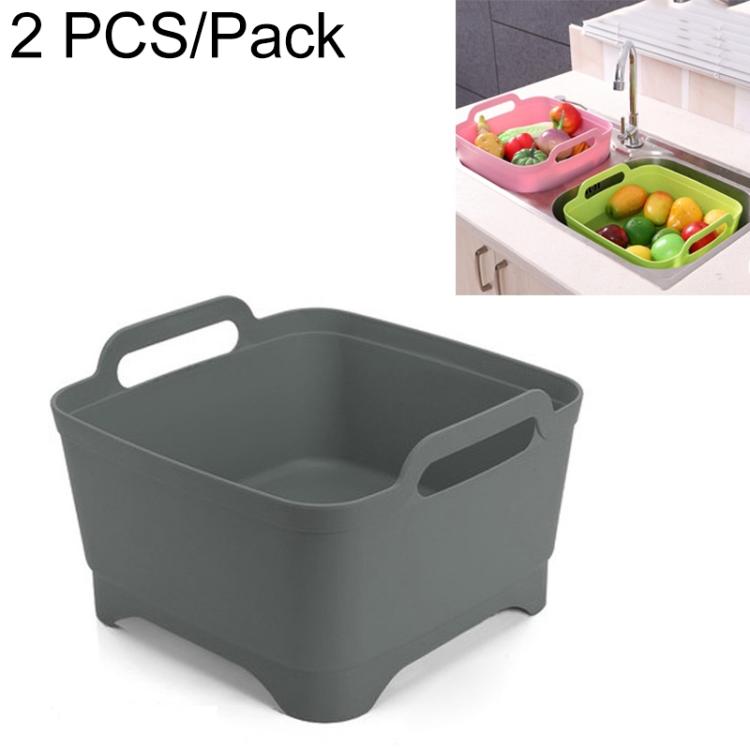 2 PCS Multifunctional Mobile Sink Kitchen Plastic Vegetable Washing Basket Fruit And Vegetable Storage Drain Basket, Pink, Purple, Green, Blue, White, Dark Gray, Dark Green – Non-slip Dark Green