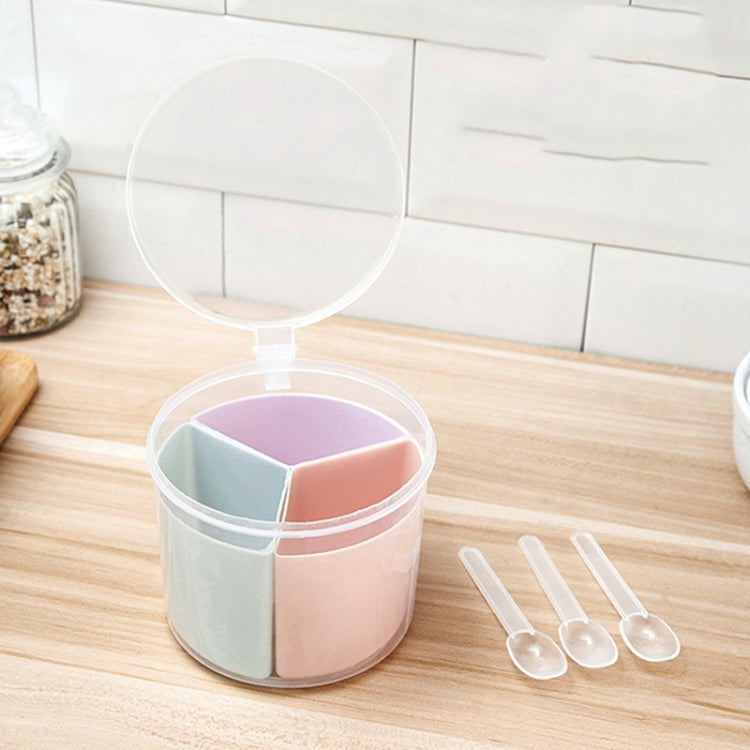Household Kitchen Split Combined Fresh Box Three Grid Spice Box with Spoon, Round Round