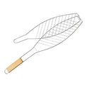Chrome Plated Wooden Handle Single Fish Barbecue Net Clip Outdoor Grilled Fish Clip Barbecue Tool Default Title