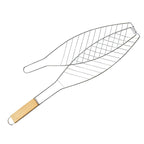 Chrome Plated Wooden Handle Single Fish Barbecue Net Clip Outdoor Grilled Fish Clip Barbecue Tool Default Title