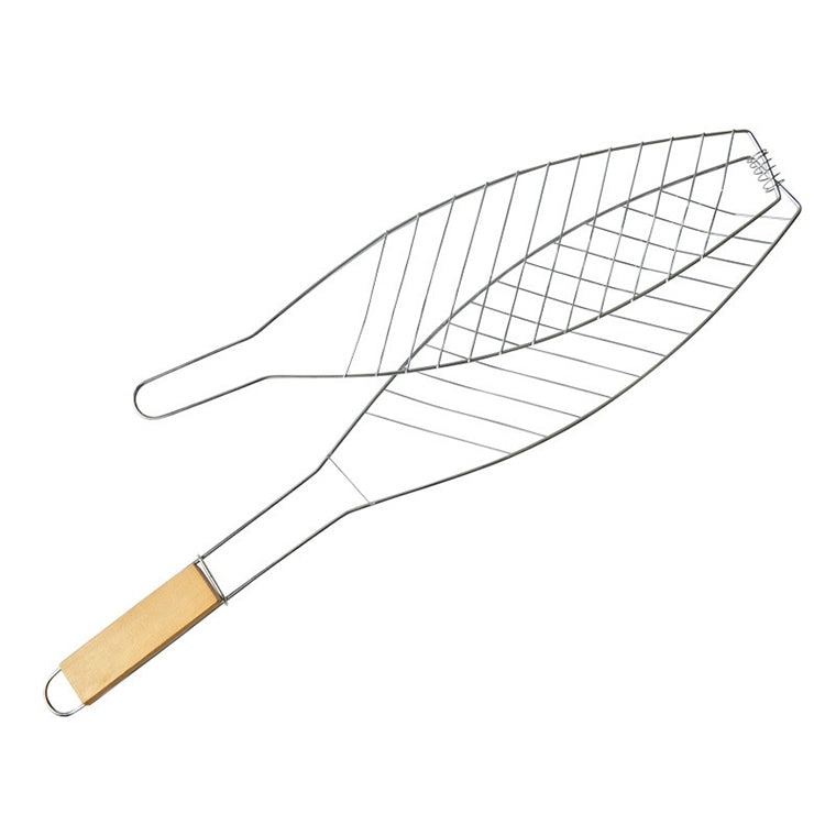 Chrome Plated Wooden Handle Single Fish Barbecue Net Clip Outdoor Grilled Fish Clip Barbecue Tool Default Title