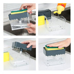 Cleaning Cloth Dishwashing Brush Liquid Box Kitchen Brush Detergent Mixer Press Plastic Soap Box, White, Dark Gray, Dark Blue