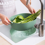 Kitchen Rice Pan Double-dish Vegetable Drain Basket Plastic Fruit Basket, U Shape Light Green, U Shape Dark Red, U Shape Light Gray, O Shape Light Green, O Shape Dark Red