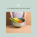Kitchen Rice Pan Double-dish Vegetable Drain Basket Plastic Fruit Basket, U Shape Light Green, U Shape Dark Red, U Shape Light Gray, O Shape Light Green, O Shape Dark Red