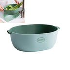 Kitchen Rice Pan Double-dish Vegetable Drain Basket Plastic Fruit Basket, U Shape Light Green, U Shape Dark Red, U Shape Light Gray, O Shape Light Green, O Shape Dark Red U Shape Light Green