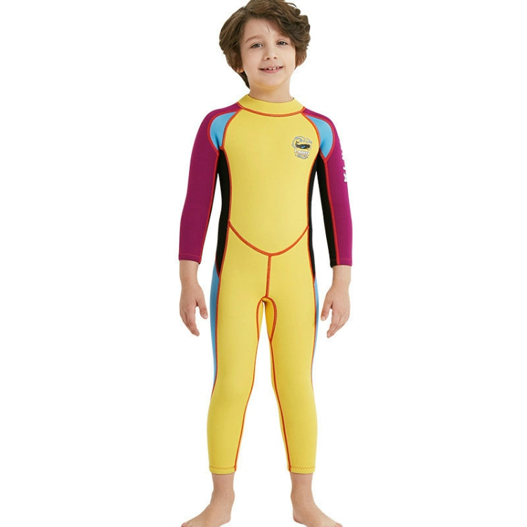 DIVE&SAIL WS-18816 Children Diving Suit One-piece Long-sleeved Swimsuit Sunscreen Hot Spring Surfing Suit, S, M, L, XL, XXL – Durable Build, Easy to Use S Yellow Purple Sleeves