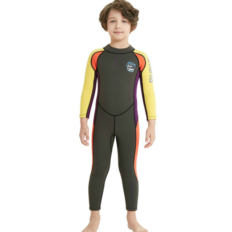 DIVE&SAIL WS-18816 Children Diving Suit One-piece Long-sleeved Swimsuit Sunscreen Hot Spring Surfing Suit, S, M, L, XL, XXL – Durable Build, Easy to Use XXL Army Green Yellow Sleeves