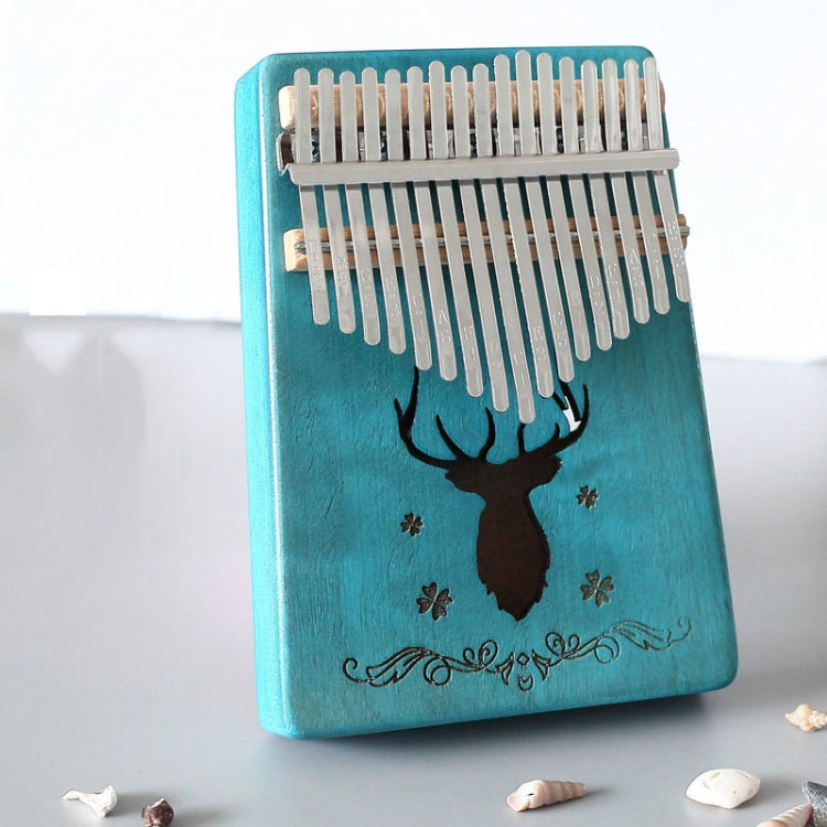 17-tone Kalimba Portable Thumb Piano, Mahogany-Classic Deer, Bamboo-Classic Deer, Mahogany-Sun God, Mahogany-Six-Pointed Star, Mahogany-Blue (Classic Deer), Spruce-Classic Deer, White-Classic Deer, Acacia-Classic Deer, Nan Bamboo-Sun God – Durable... Mahogany-Blue (Classic Deer)