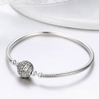Exquisite Life S925 Sterling Silver Bangle Bracelet Inlaid with Gems, 17cm, 18cm, 19cm, 20cm