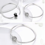 Exquisite Life S925 Sterling Silver Bangle Bracelet Inlaid with Gems, 17cm, 18cm, 19cm, 20cm