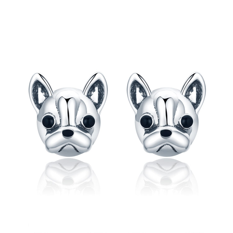S925 Sterling Silver Animal Earrings Bulldog Plain Silver Earrings, SCE283 SCE283